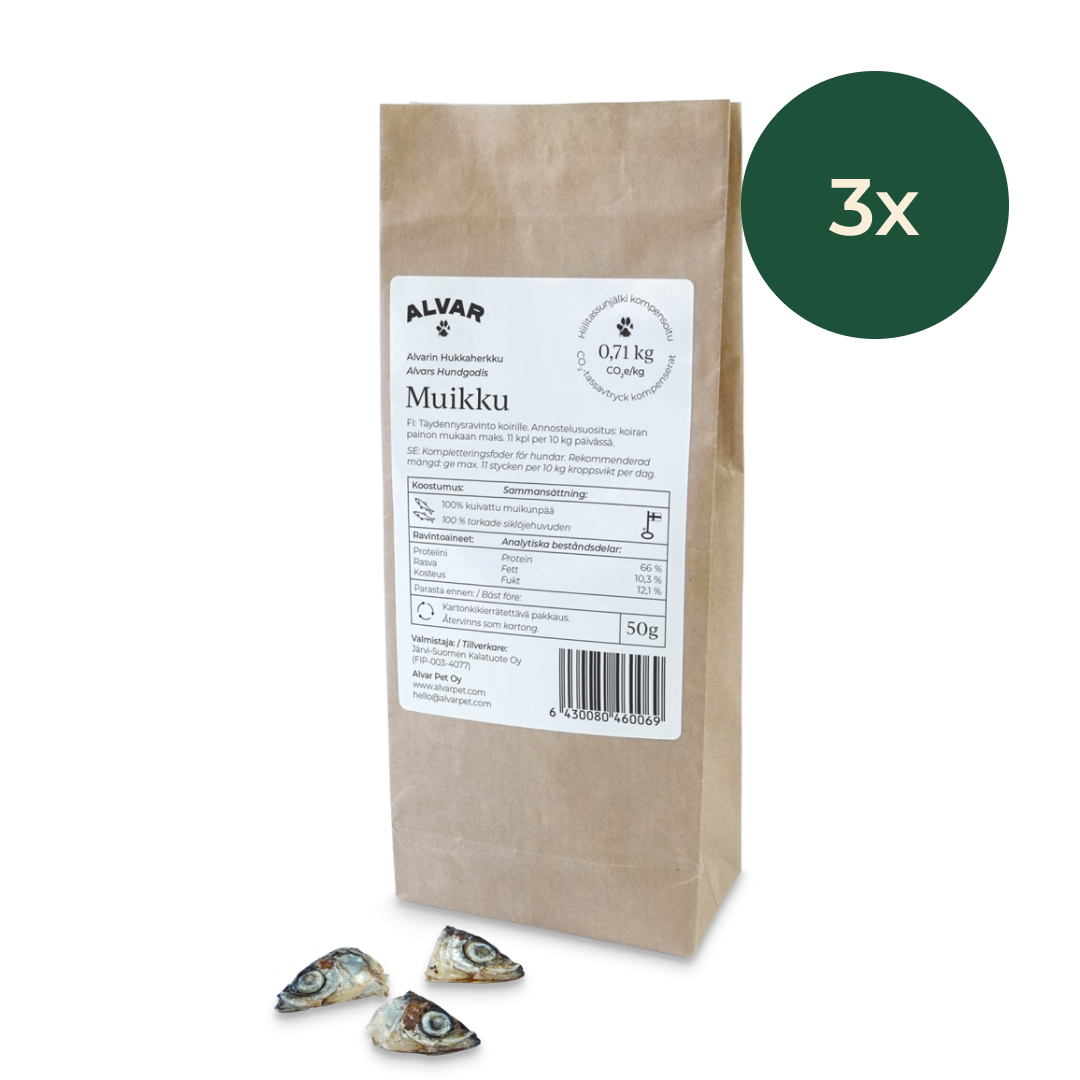 Alvar Pet Hundgodis Torkad Fisk, 3-pack