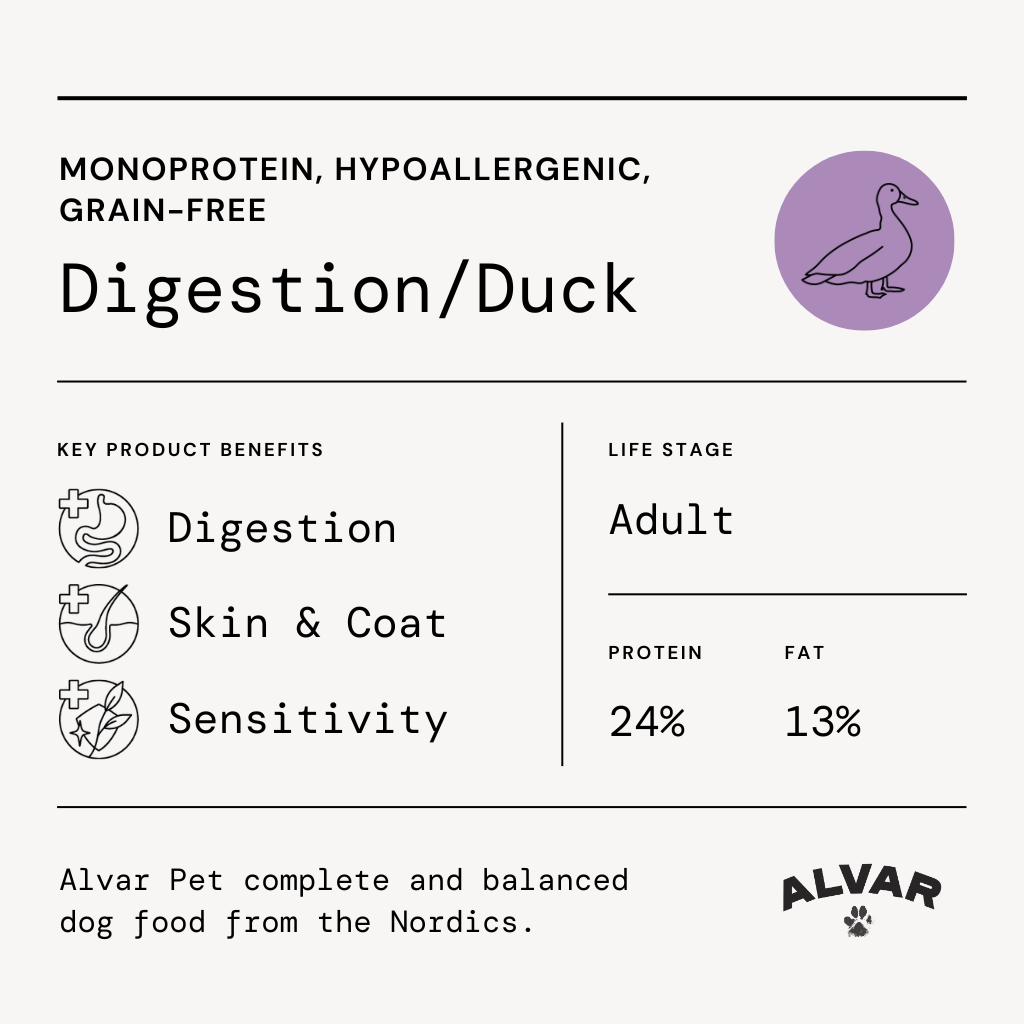 Alvar Pet Digestion/Duck tørfoder 4 x 7 kg