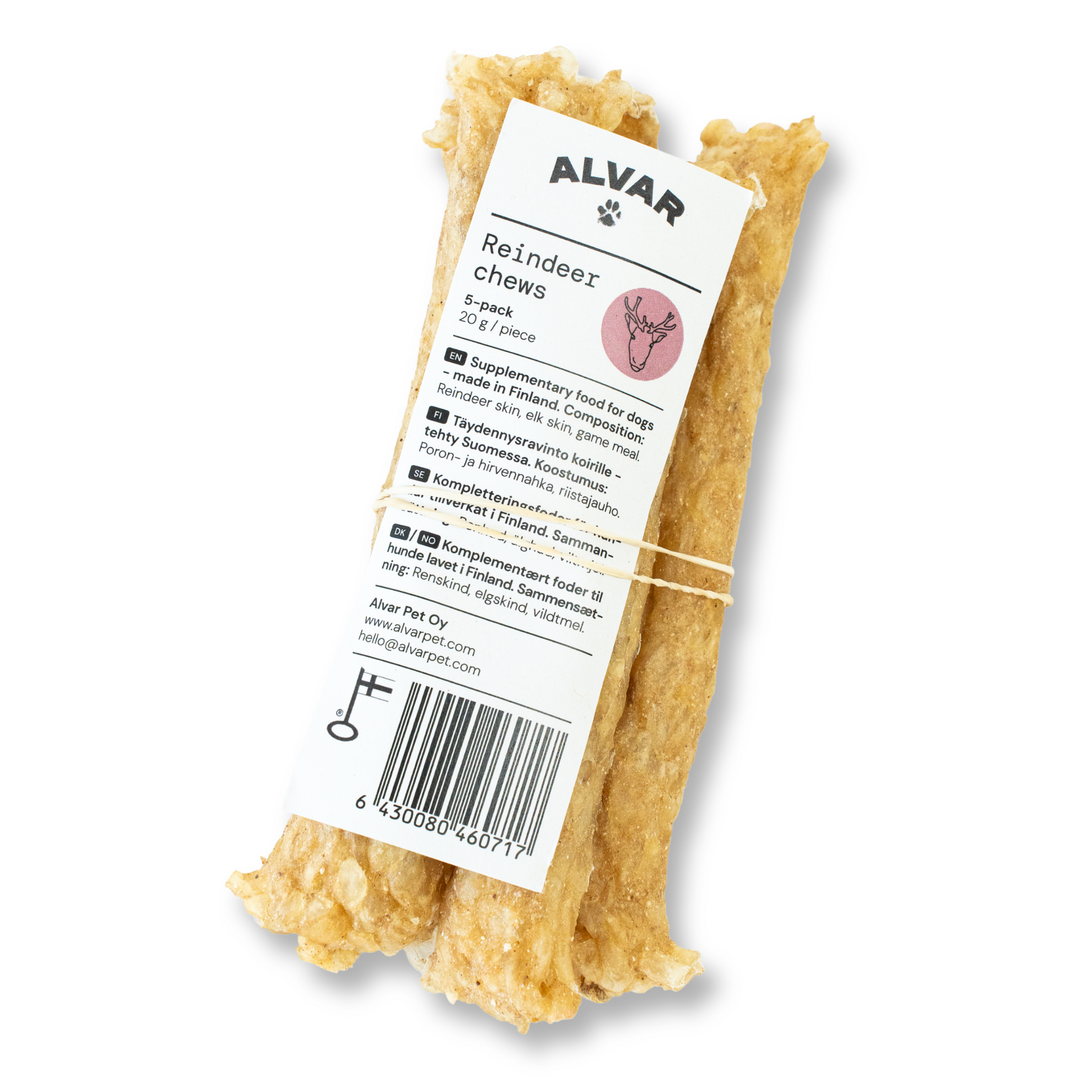 Alvar Pet Tyggeben af Rensdyr, 5-pack