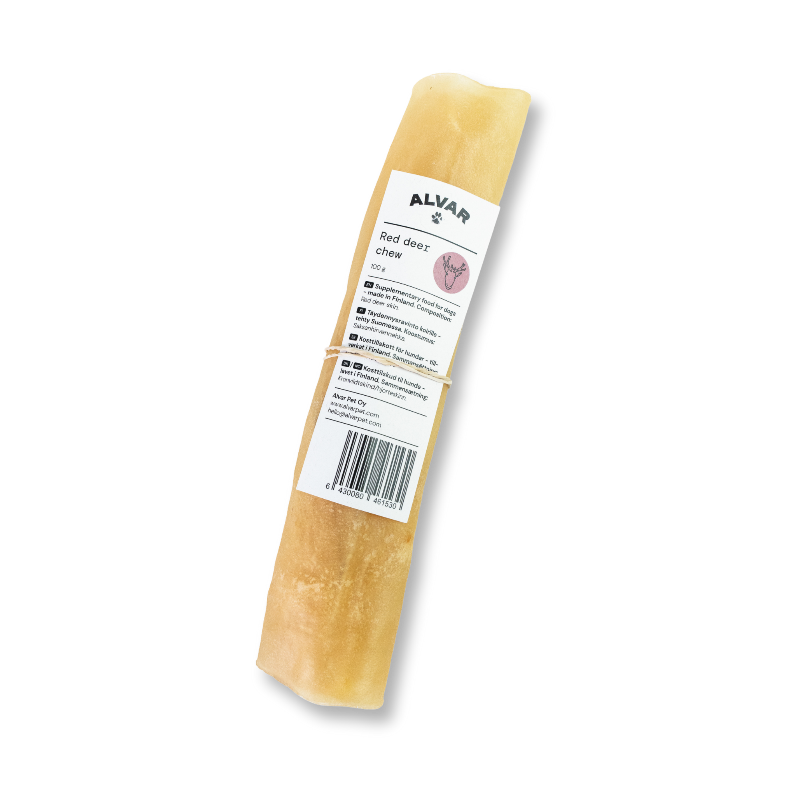 Dog chew treat with Alvar label