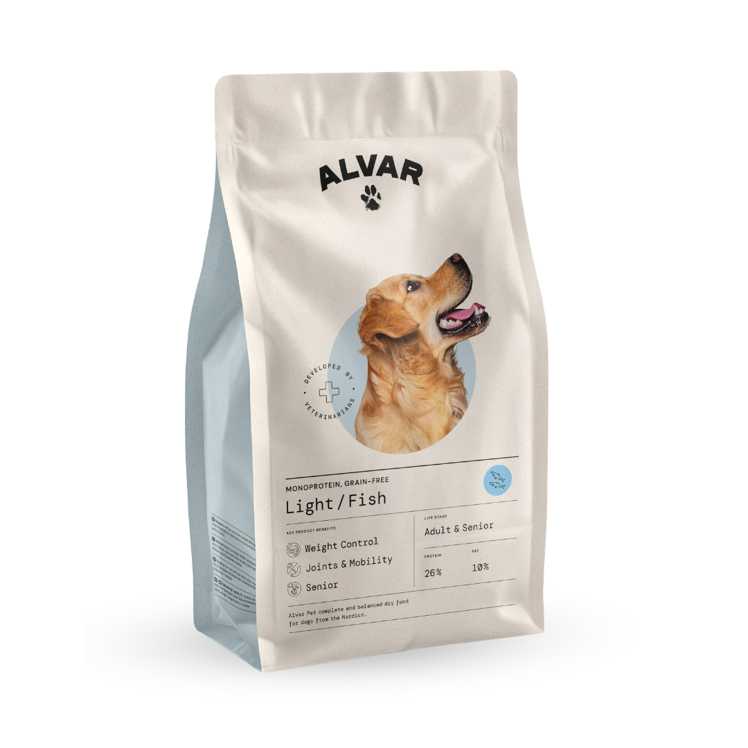 Alvar Pet Light/Fish monoprotein dry food for adult dogs weight control and senior dogs