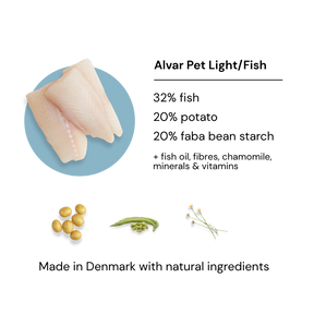 Alvar Pet Light/Fish dog food product description with natural ingredients