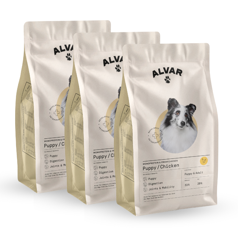 Alvar Pet Puppy/Chicken kuivaruoka 3 x 7 kg