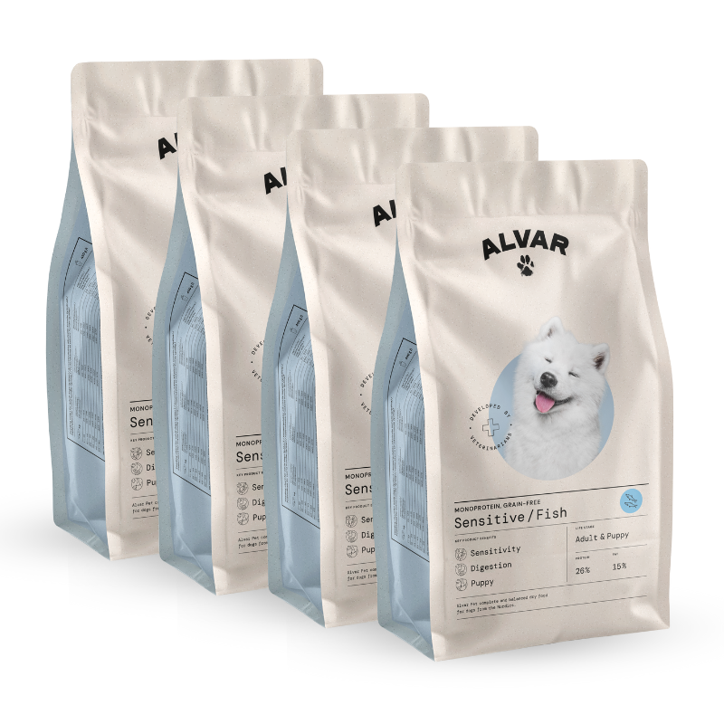 Alvar Pet Sensitive/Fish kuivaruoka 4 x 7 kg